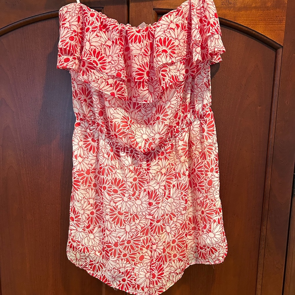 Floral Off-Shoulder one piece romper, shorts, size large